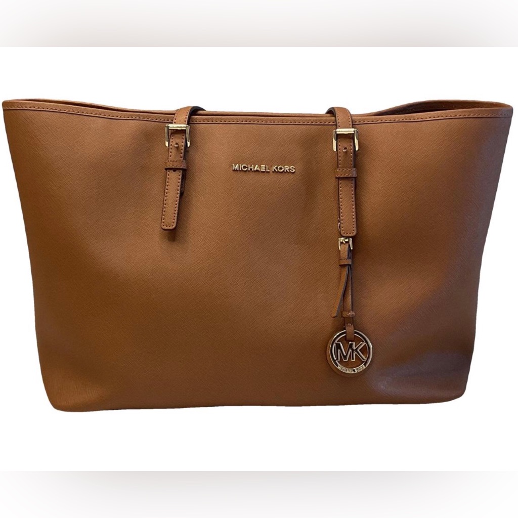 Michael Kors Brown Leather Jet Set Travel Tote  Used
